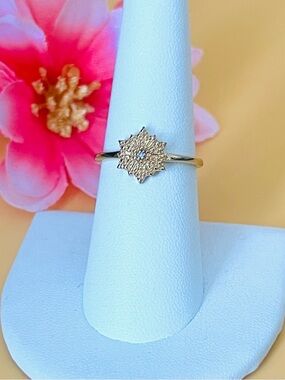 Genuine center Diamond ring 14K yellow gold over over Djoy silver stamped